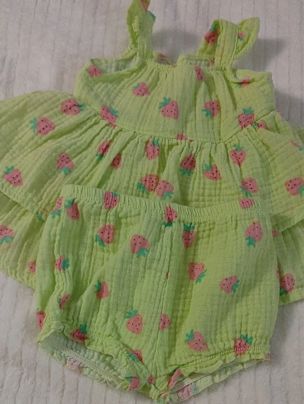 Bundle Of 4 Sets And 1 Dress Baby Girls Strawberry Print Romper - Pink and Green